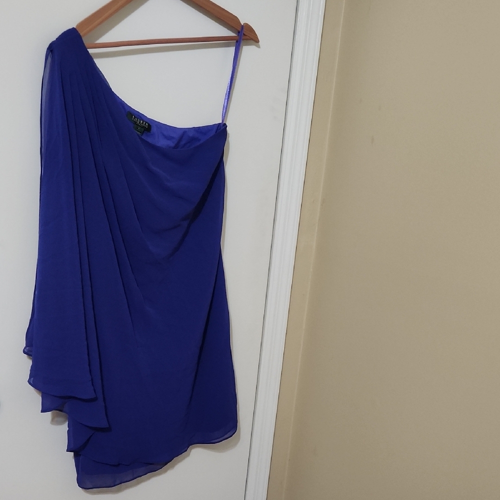 Ralph Lauren Lauren One-Shoulder Electric Blue Dress